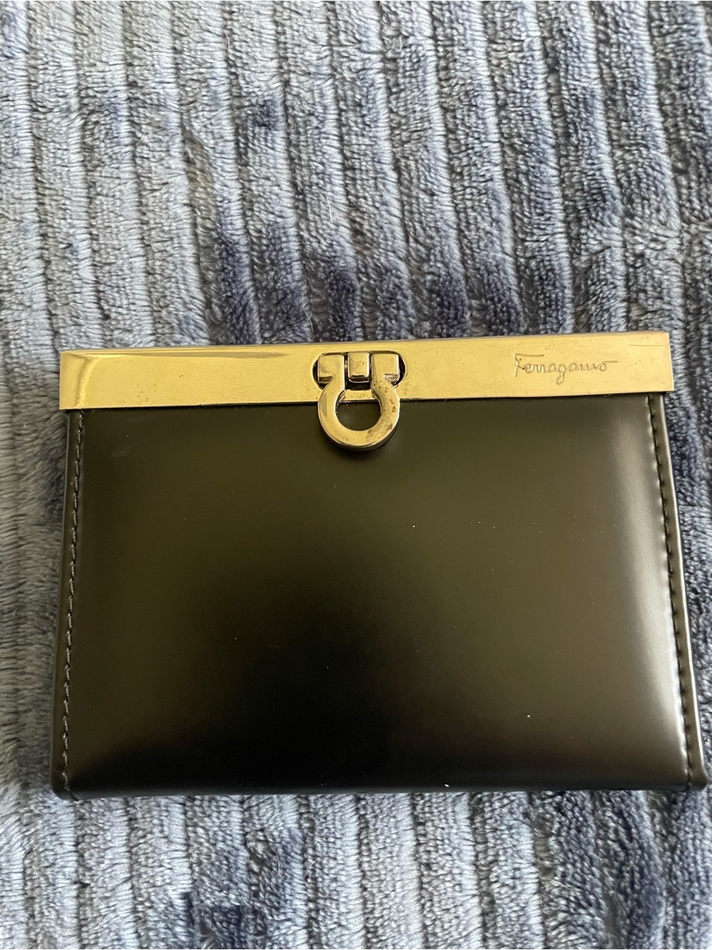 VTG Salvatore Ferragamo Black Gancini Frame Coin Purse Mini Wallet